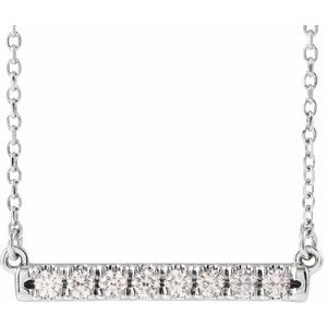 14K White Gold Round 2Mm G-H I1 French-Set Bar Necklace, Length: 18 In