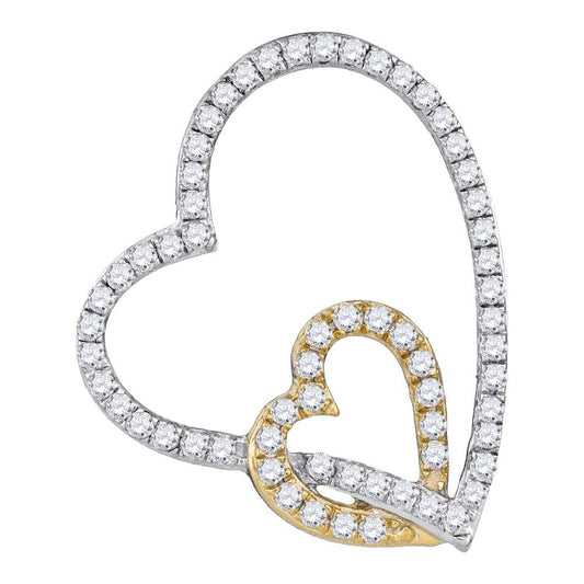 10K White Two-tone Gold Womens Round Diamond Double Linked Heart Pendant 1/3 Cttw, Length: 0.86 In, Width: 0.72 In