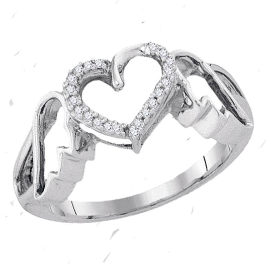 Sterling Silver Womens Round Diamond Winged Heart Ring 1/20 Cttw, Womens Size: 5-10