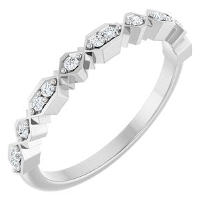 14K White Gold Natural Diamond Round 1.3 Mm Polished 1/8 Ctw Natural Diamond Geometric Stackable Anniversary Band Size 7