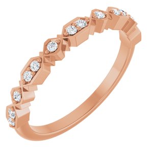 14K Rose Gold Natural Diamond Round 1.3 Mm Polished 1/8 Ctw Natural Diamond Geometric Stackable Anniversary Band Size 7