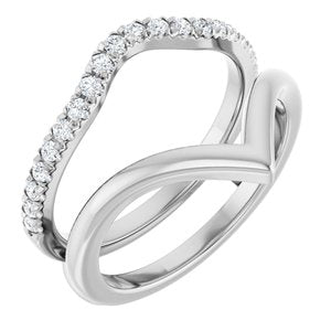 14K White Gold Round 1.5 Mm Polished 1/4 Ctw Lab Grown Diamond V-Shaped Ring Guard Size 7