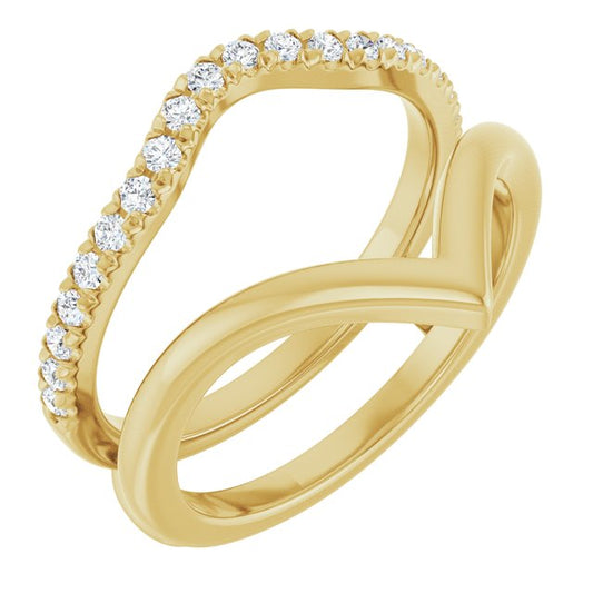 14K Yellow Or White Gold Round 1.5 Mm Polished 1/4 Ctw Natural Diamond V-Shaped Ring Guard, Size 7