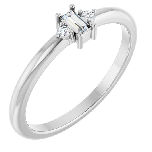 14K White Or Yellow Gold Straight Baguette 3 X 1.75 Mm Polished .08 Ctw Natural Diamond Stackable Ring, Size 7