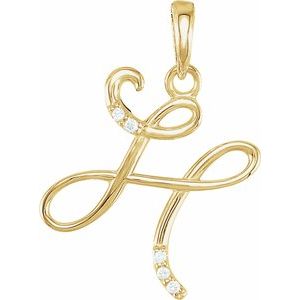 14K Yellow Gold Initial H Round 1 Mm G-H I1 .025 Ctw Natural Diamond Initial Pendant