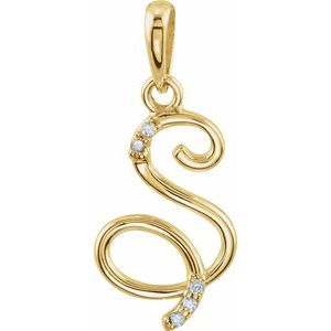 14K Yellow Gold Initial S Round 1 Mm G-H I1 .025 Ctw Natural Diamond Initial Pendant