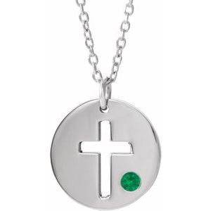 Sterling Silver Round 2 Mm  Pierced Cross Disc Necklace, Length: 18 In