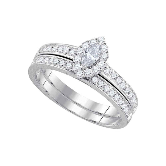 14K White Gold Marquise Diamond Bridal Wedding Ring Band Set 5/8 Cttw, Womens Size: 5-10