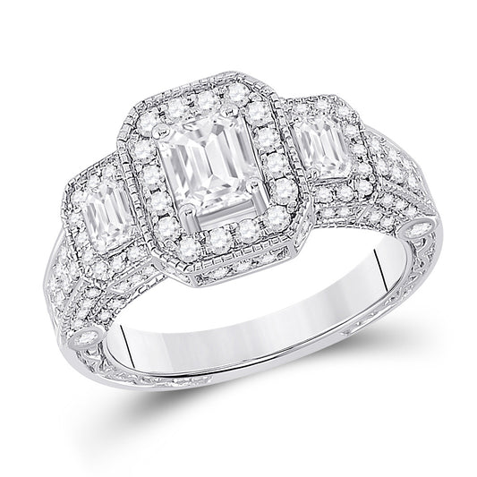 14K White Gold Emerald Diamond 3-stone Bridal Wedding Engagement Ring 2 Cttw, Womens Size: 5-10