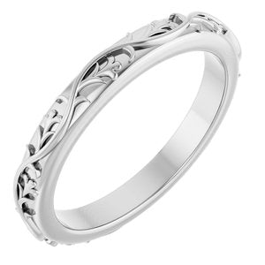 14K White Gold Patterned Band Size 7