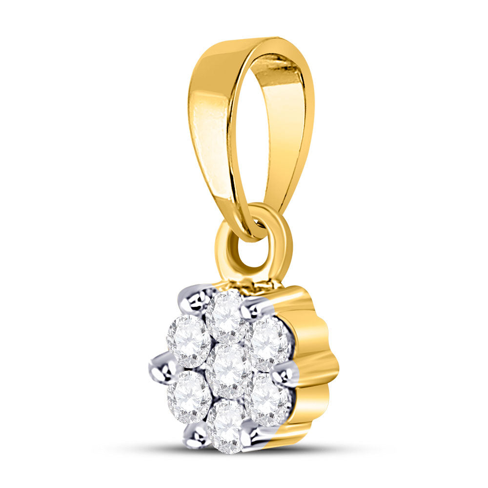 14K White Or Yellow Gold Womens Round Diamond Flower Cluster Pendant
