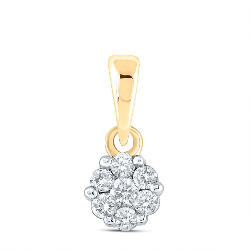 14K White Or Yellow Gold Womens Round Diamond Flower Cluster Pendant
