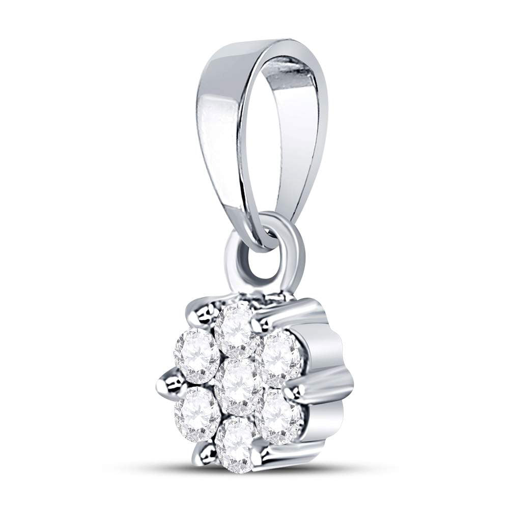 14K White Or Yellow Gold Womens Round Diamond Flower Cluster Pendant