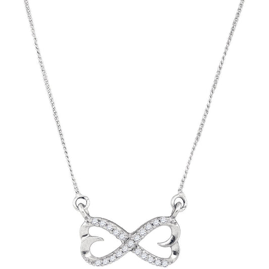 Sterling Silver Womens Round Diamond Infinity Double Heart Pendant Necklace 1/5 Cttw, Length: 17.99 In, Width: 0.72 In