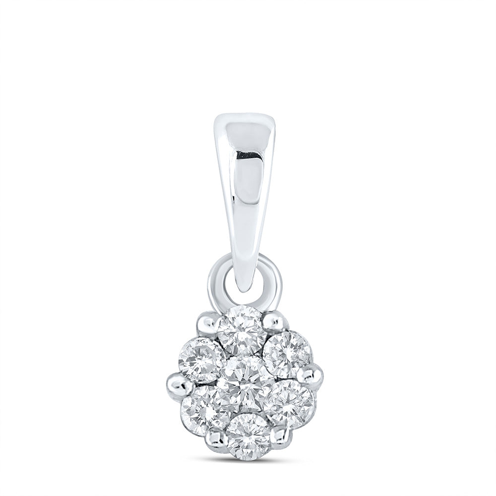 14K White Or Yellow Gold Womens Round Diamond Flower Cluster Pendant