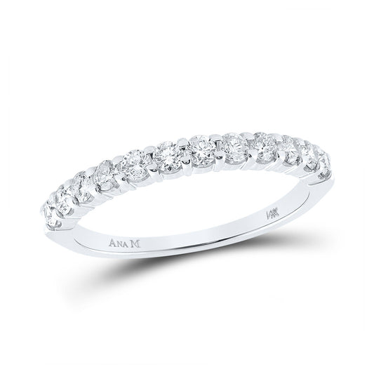14K White Gold Womens Round Diamond Single Row Band Ring 1/2 Cttw, Womens Size: 5-10