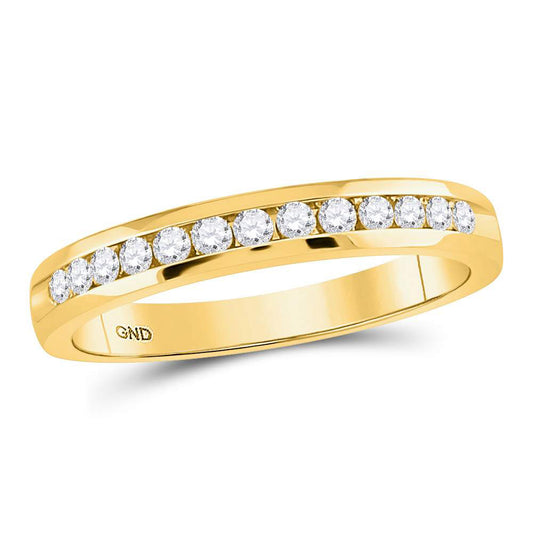 14K Yellow Gold Womens Round Diamond Single Row Comfort Wedding Band 1/4 Cttw, Womens Size: 5-10