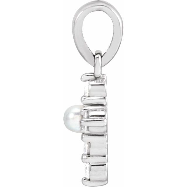14K Yellow Or White Gold 2Mm I1, G-H Polished Cultured White Seed Pearl And .07 Ctw Natural Diamond Petite Cross Pendant