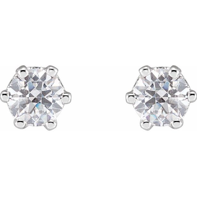 14K White Gold Round Pair 4 Mm Threaded 6-Prong Polished Imitation White Cubic Zirconia Stud Earrings