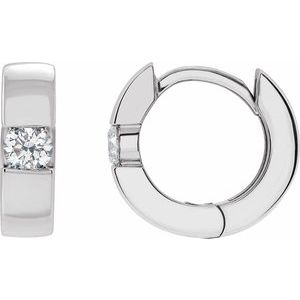 14K White Gold Pair Round Shape 3.2Mm Si1-Si2, Gh 1/4 Ctw Lab-Grown Diamond Hinged Huggie Earrings, Length: 12 Mm, Thickness: 3.2 Mm