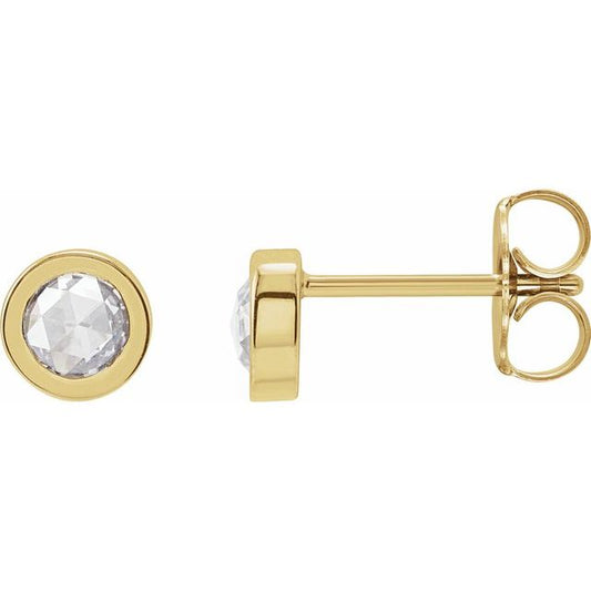 14K Yellow Gold Round Pair 4Mm Vs/Si1, G-H Friction Bezel Polished 1/4 Ctw Rose-Cut Natural Diamond Bezel-Set Solitaire Earrings