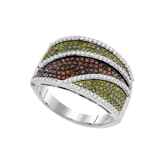 10K White Gold Womens Round Green Color Enhanced Diamond Cluster Ring 3/4 Cttw, Womens Size: 5-10
