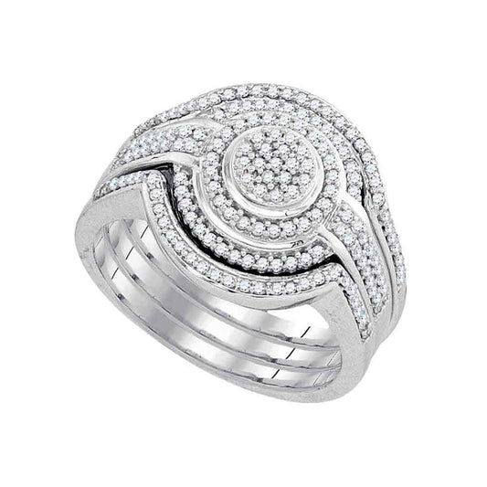 10k White Gold Round Diamond Cluster Bridal Wedding Ring Band Set 1/2 Cttw, Womens Size: 5-10