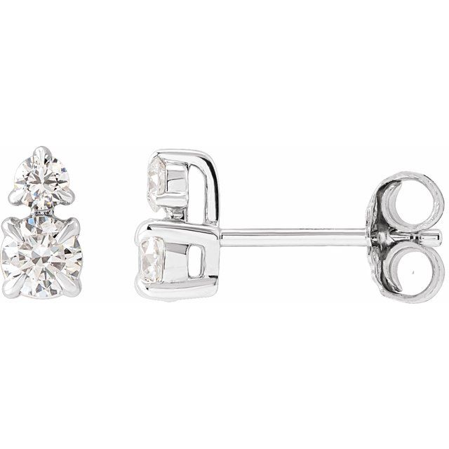 14K White Gold Round Pair 3.65Mm Si Friction 4-Prong Polished 1/2 Ctw Lab-Grown Diamond Earrings With Backs