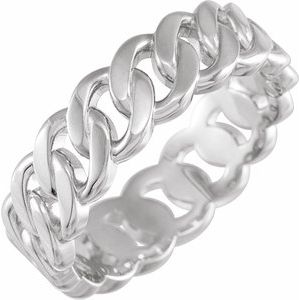 14K White Gold 6.5 Mm Polished Chain Link Band Size 4