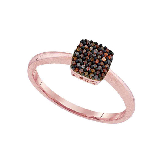 10K Rose Gold Womens Round Red Color Enhanced Diamond Square Cluster Ring 1/8 Cttw, Womens Size: 5-10
