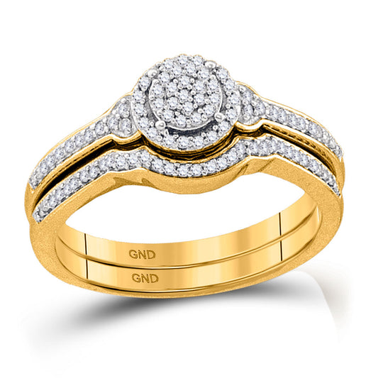 10k Yellow Gold Round Diamond Cluster Bridal Wedding Ring Band Set 1/4 Cttw, Womens Size: 5-10