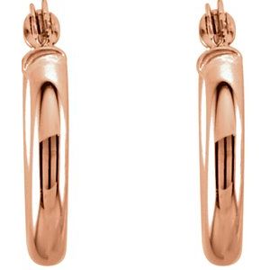 14K Rose Gold Pair Round Tube Hoop Earrings, Length: 13 Mm, Thickness: 2 Mm
