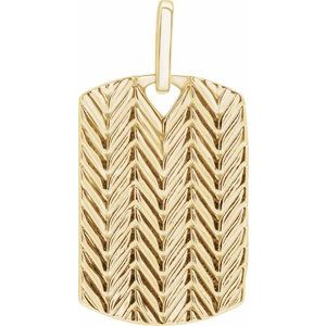 14K Yellow Gold 24 X 16 Mm Polished Mens Chevron Patterned Dog Tag Pendant