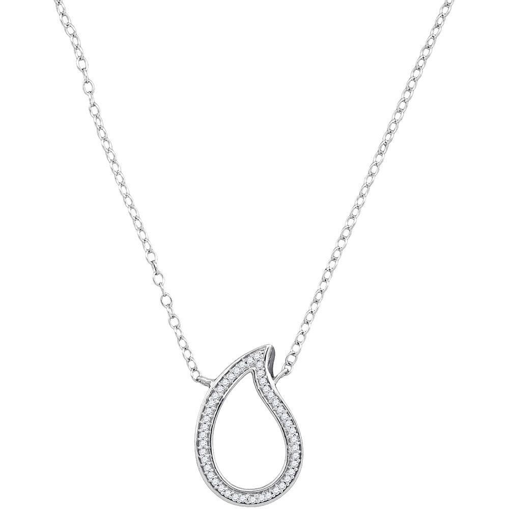 10K White Gold Womens Round Diamond Teardrop Pendant Necklace 1/10 Cttw, Length: 17.5 In