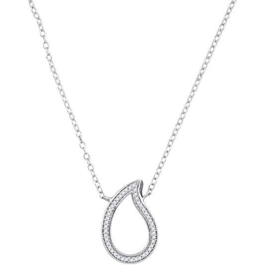 10K White Gold Womens Round Diamond Teardrop Pendant Necklace 1/10 Cttw, Length: 17.5 In