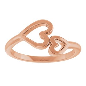 14K Rose Gold Polished Double Heart Ring Size 7