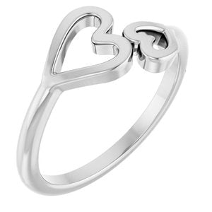 Sterling Silver Polished Double Heart Ring Size 7