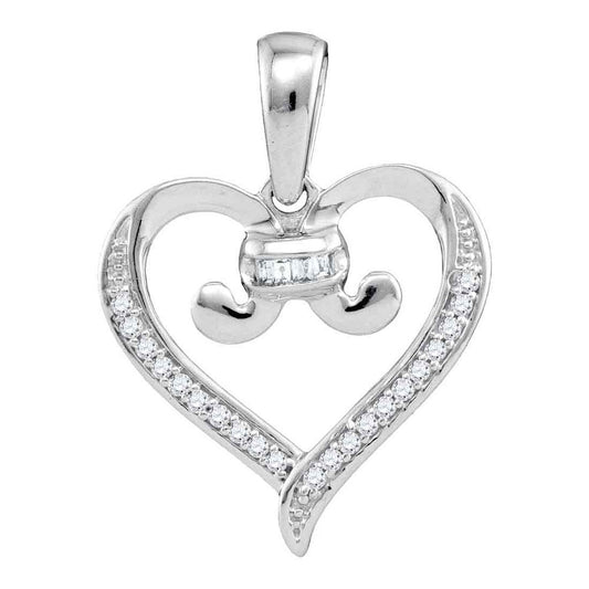 10K White Gold Womens Diamond Bound Tied Heart Pendant 1/12 Cttw