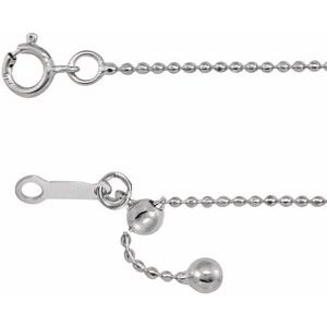 14K White Gold Adjustable Bead Chain, Length: 16-22 In, Width: 1 Mm
