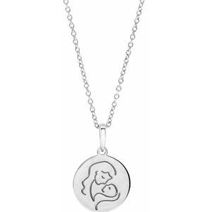 14K White Gold 18.91 X 12 Mm 16-18 In Polished Mother And Child Engraved Necklace