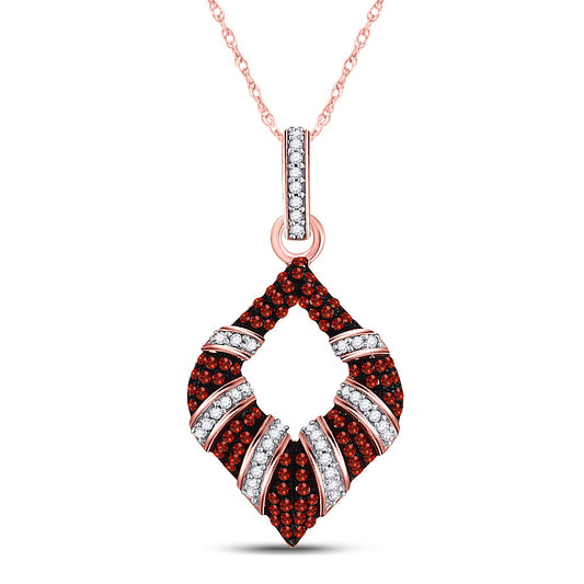 10K Rose Gold Womens Round Red Color Enhanced Diamond Striped Oval Pendant 1/3 Cttw