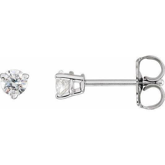14K White Gold Round Pair 3.2Mm I1, G-H Friction 3-Prong Polished 1/4 Ctw Natural Diamond Earrings