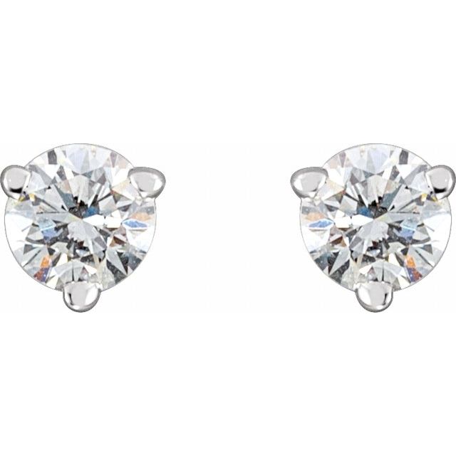 14K White Gold Round Pair 3.2Mm I1, G-H Friction 3-Prong Polished 1/4 Ctw Natural Diamond Earrings