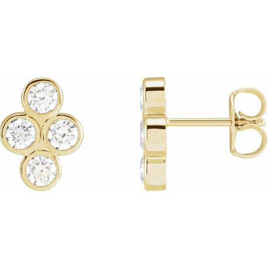 14K Yellow Gold 3 Mm Round Friction Back Polished 3/4 Ctw Natural Diamond Bezel-Set Cluster Earrings