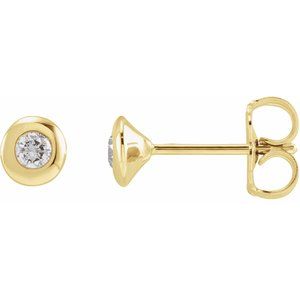 14K Yellow Gold Round 5.2 Mm 1 Ctw Natural Diamond Domed Bezel-Set Solitaire Earrings