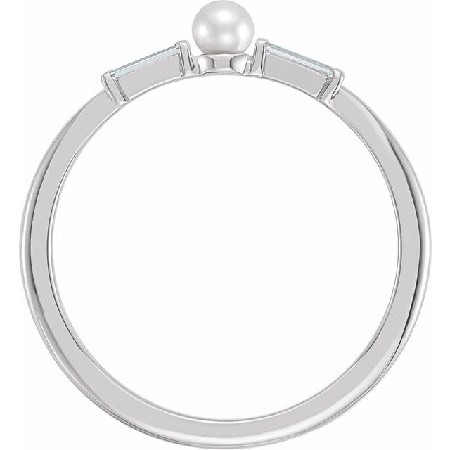 14K White Gold 3 Mm Polished White Seed Pearl And 1/8 Ctw Diamond Ring, Size 7