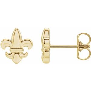 14K Yellow Gold 8.25 X 7.3 Mm Pair Friction Backs Included Polished Metal Fleur De Lis Earrings