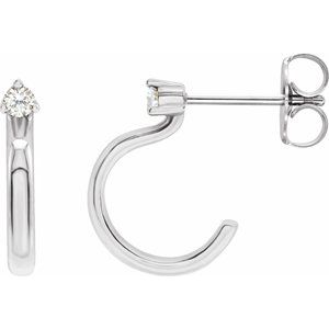 Sterling Silver Round 2 Mm .06 Ctw Natural Diamond C-Hoop Earrings