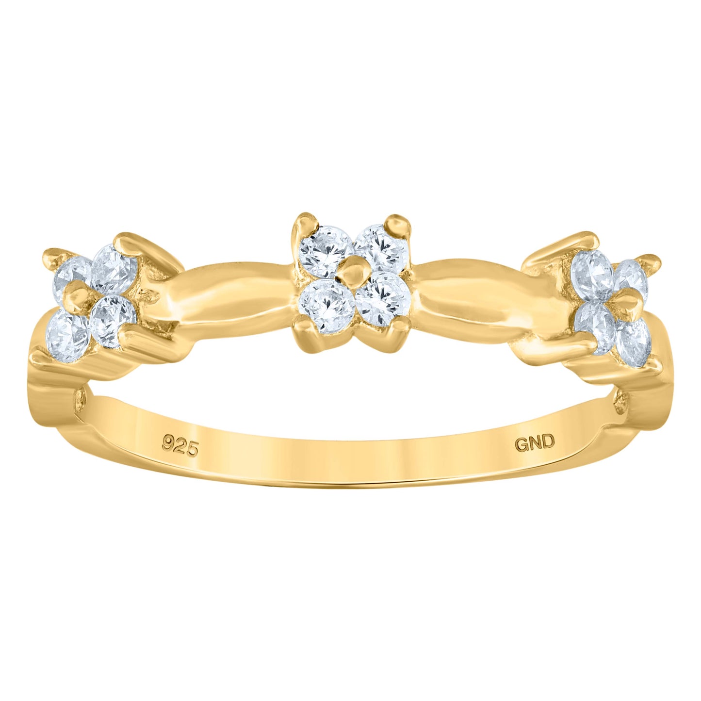 Sterling Silver Yellow-Tone Womens Cubic-Zirconia Flower Bridal Anniversary Wedding Engagement Band Ring