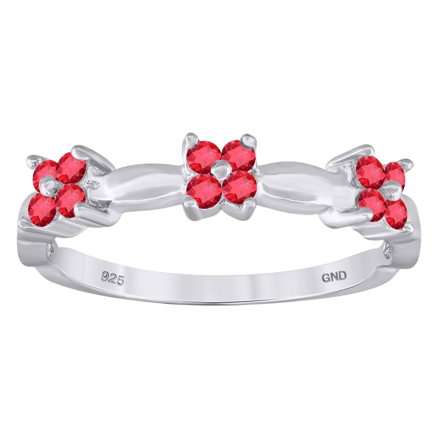 Sterling Silver Womens Red Cubic-Zirconia Flower Bridal Anniversary Wedding Engagement Band Ring